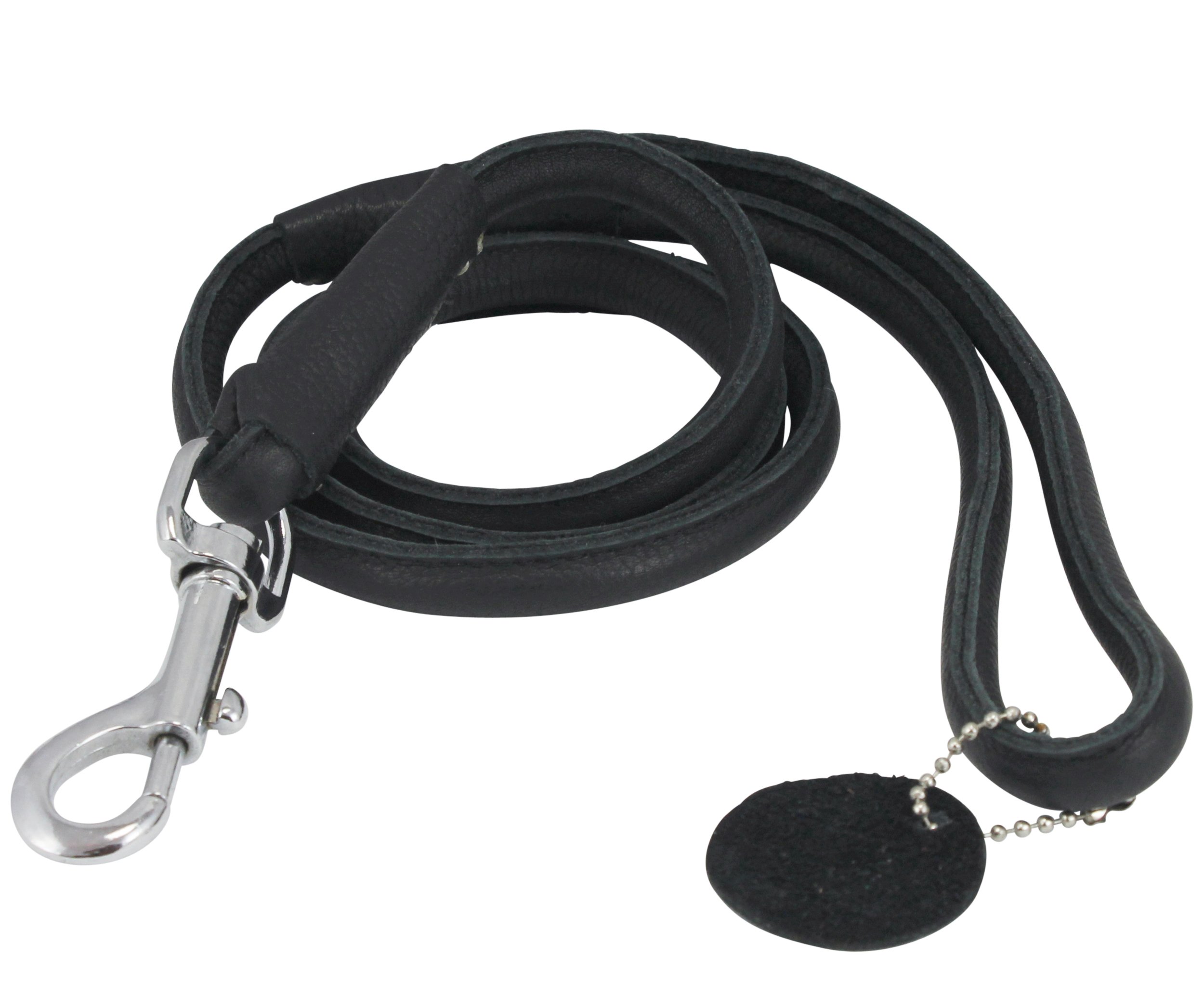 Redondo Piel de enrollado auténtica perro correa 4 'Largo de 1/2 "de ancho Negro Mediana para Razas