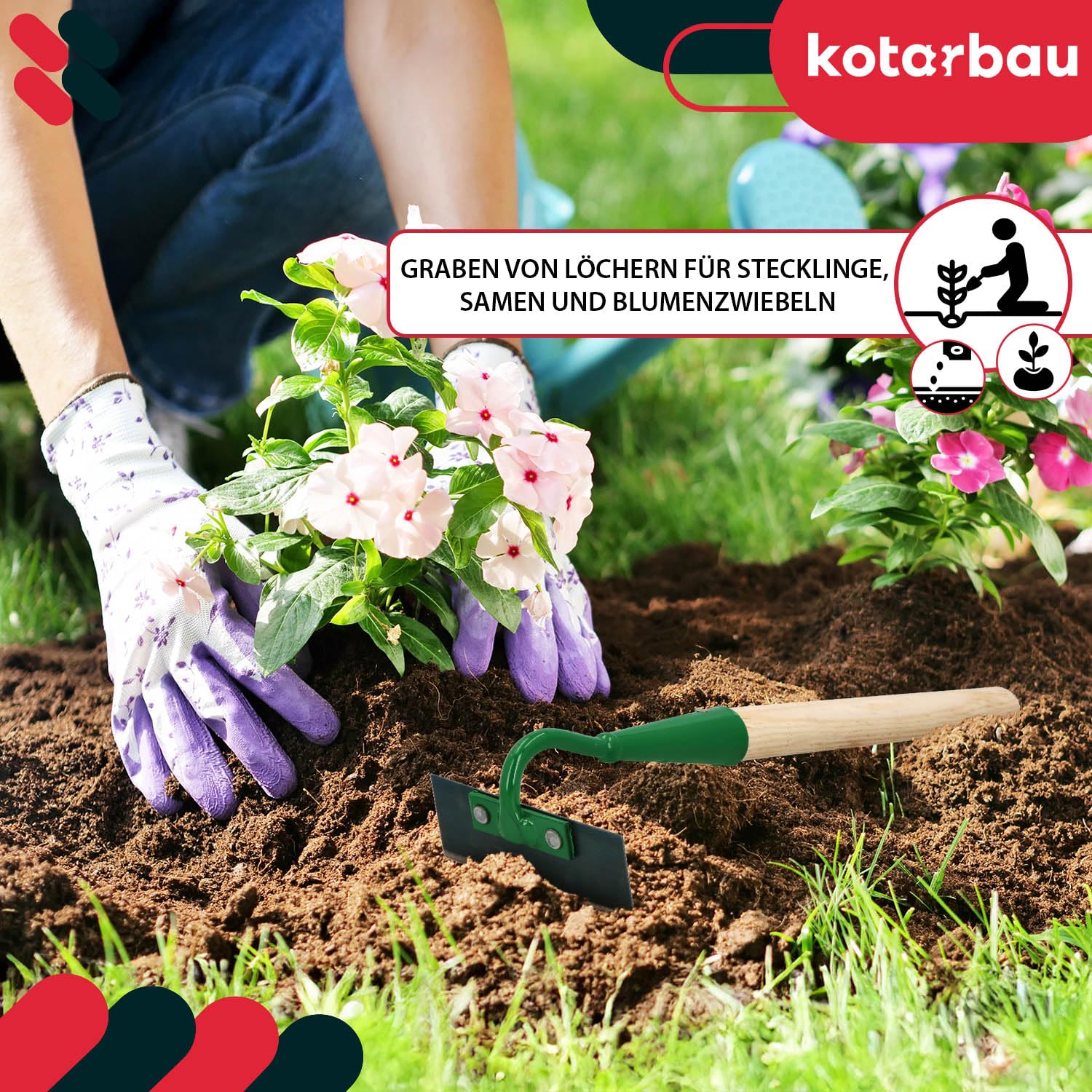 KOTARBAU® Motyka do chwastów do prac ogrodowych z drewnianym trzonkiem