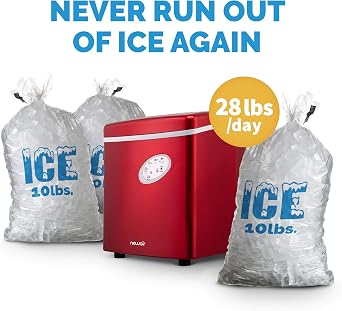 Newair Bullet Ice Machine - 28 lbs/Day Countertop Ice Maker, BPA Free, Portable Ice Maker Machine, 3 Size Ice Cube Maker, Ideal for Home Office, Kitchen or Bar | Red