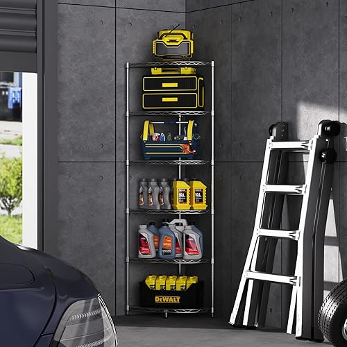 Miniatura 9 de NSF - Estantería esquinera de metal de 6 niveles, capacidad de 420 libras, ajustable, con pies niveladores y revestimientos impermeables para