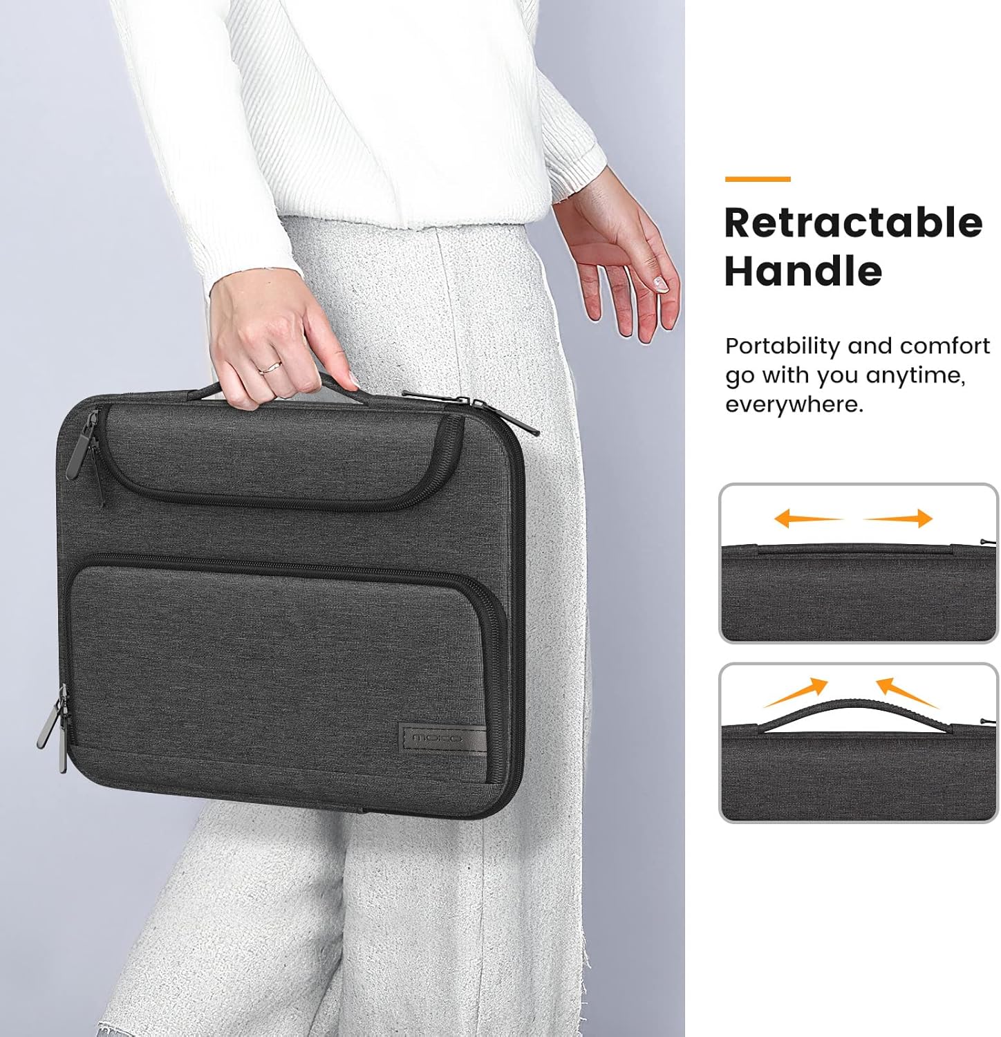 MoKo 9-11 Inch Tablet Sleeve Bag, Fits iPad Air 5/4th 10.9, iPad Pro 11 Inch, iPad 9/8th 10.2, iPad 10th 10.9, Tab S8/S9 11",Waterproof Polyester Bag with Double Pockets,Retractable Handle, Black&Gray - Image 7