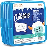 Fit + Fresh Cool Coolers Slim Ice Packs 4 Pack: Reusable Long-Lasting BPA-Free for Lunch Boxes, Coolers & Camping, Blue