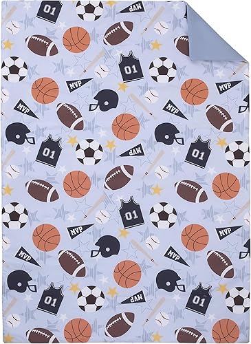 Miniatura 2 de Everything Kids Sports - Juego de cama Allstar de 4 piezas para niños pequeños, gris, azul marino, naranja y marrón, edredón, sábana bajera