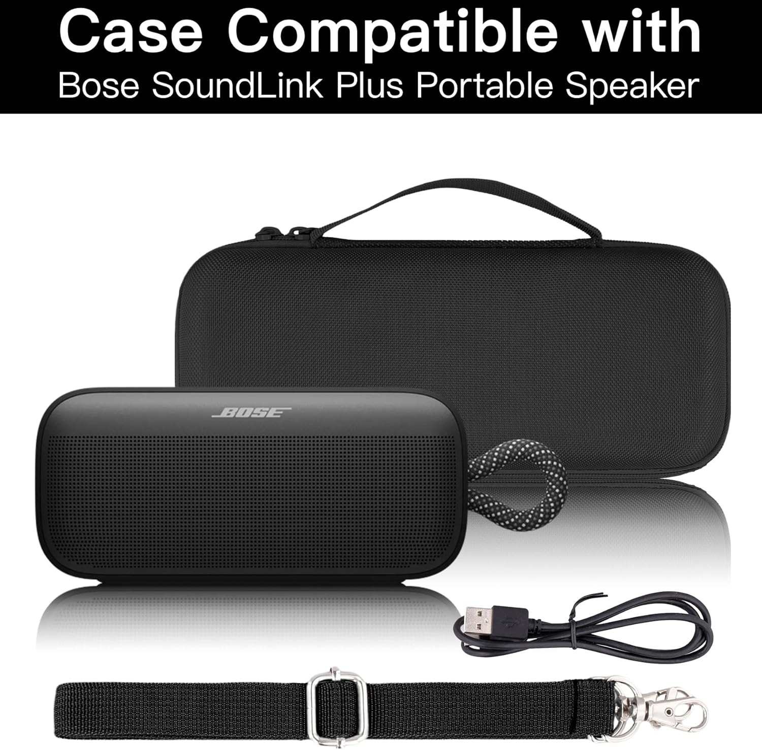 for Bose SoundLink Plus Portable Speaker Hard Protective Case, Portable Travel Case with Shoulder Strap (Black Case) - co2CREA - Image 2