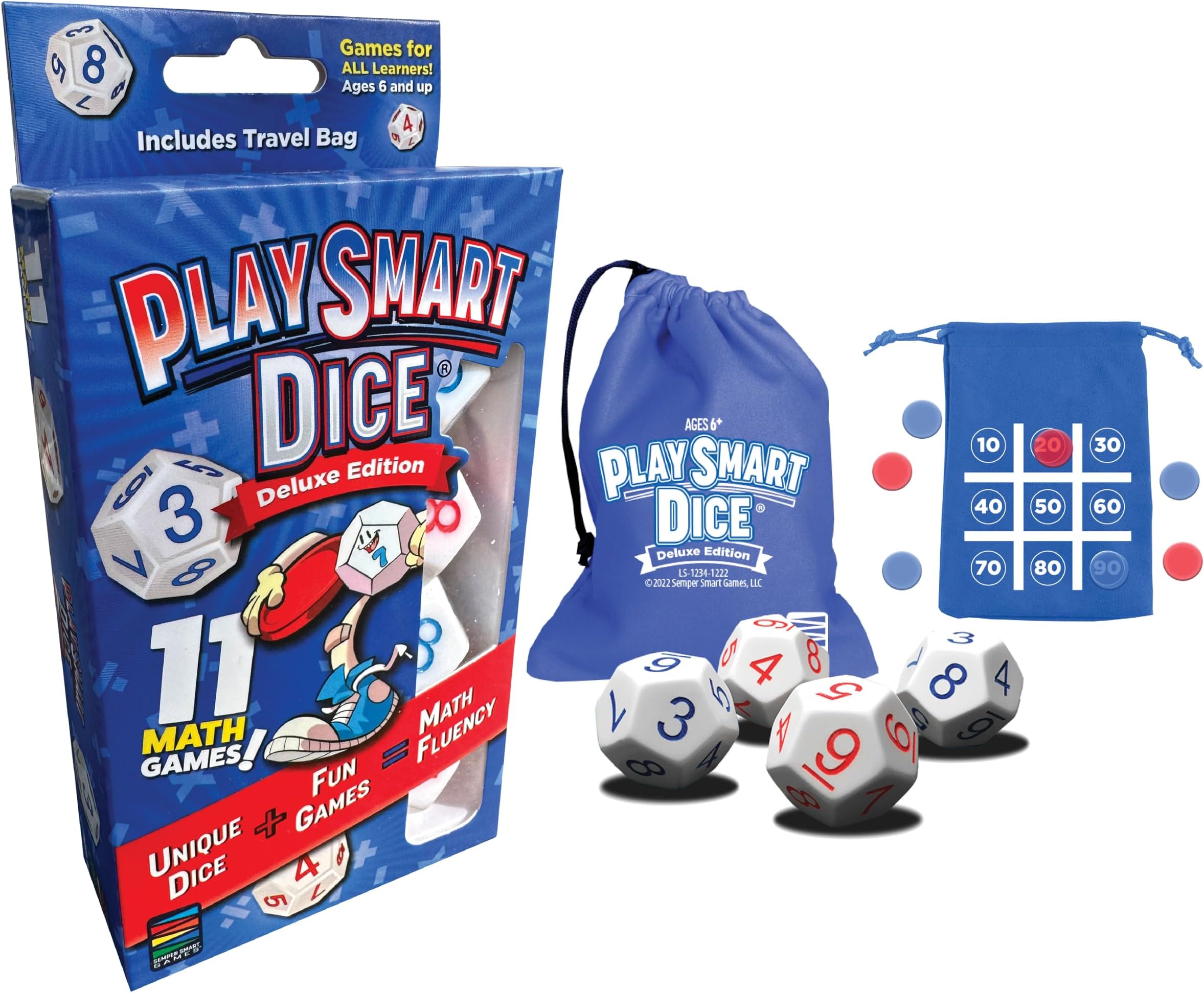 PlaySmart Dice Deluxe Math Game – Educational Arithmetic Dice Activity for Kids 6+, Fun Family Learning Game with 11 Math Games for Mental Calculation, Classroom, Home & Travel