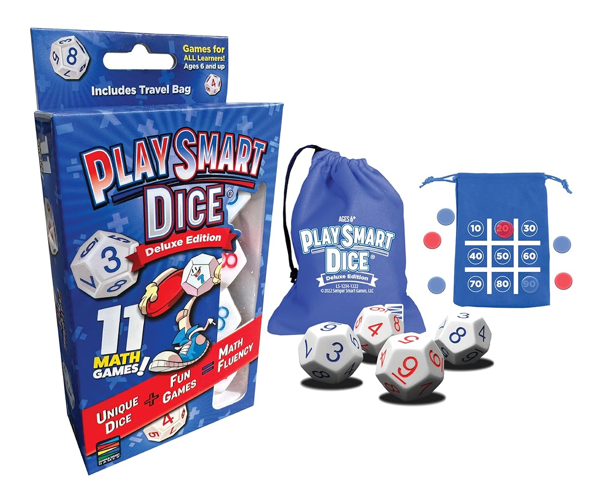 Semper Smart Games PlaySmart Dice Deluxe Math Game – Educational Arithmetic Dice Activity for Kids 6+, Fun Family Learning Game with 11 Math Games for Mental Calculation, Classroom, Home & Travel