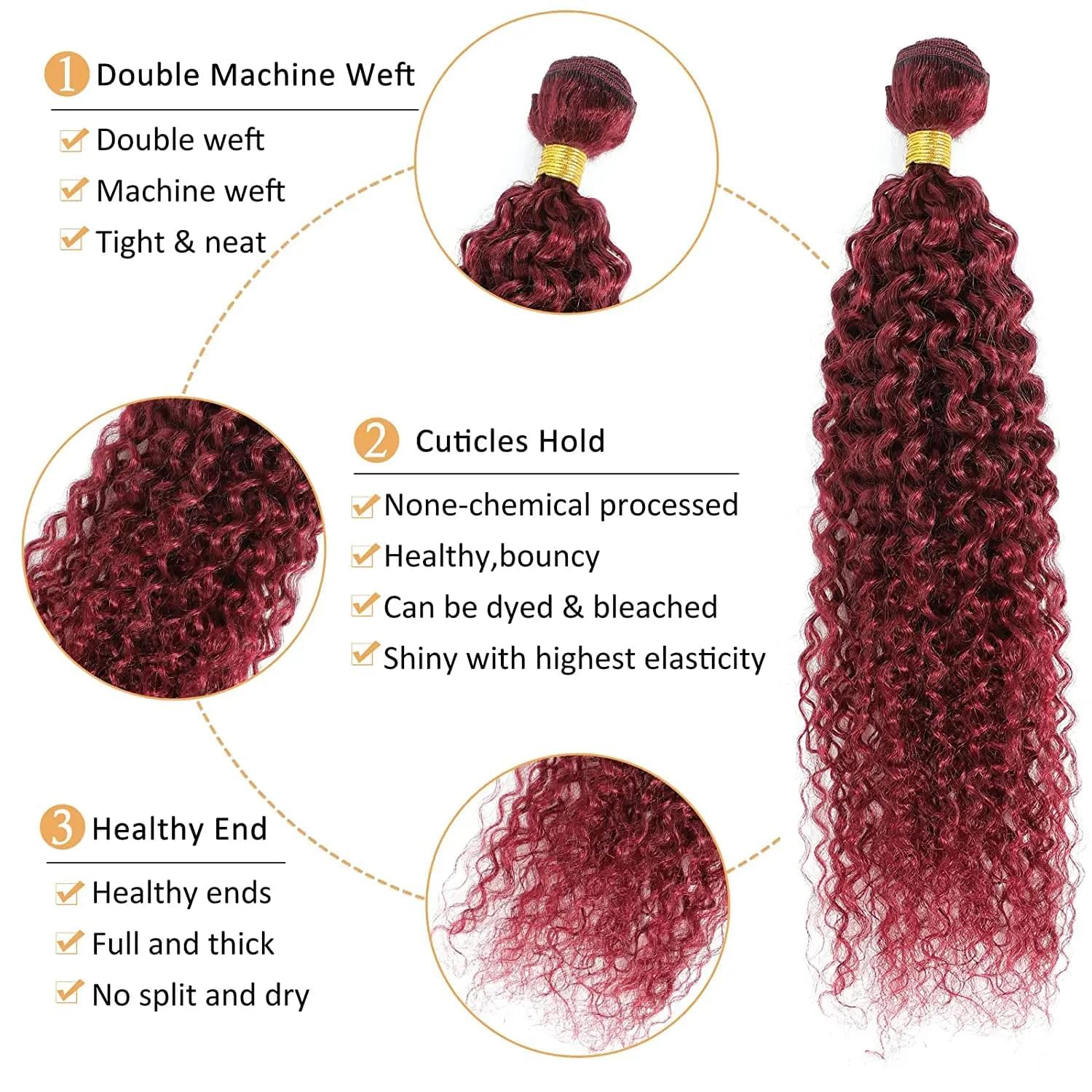 One Bundle Human Hair 18 Inch Jerry Curly Wave Human Hair Single Bundle 100g/Pc Burgundy 99J Unprocessed Brazilian Virgin Quick Weave Hair Bundle for Black Women