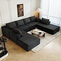 Vista 30 de Sofá modular modular de 139.4 pulgadas, sofás minimalistas en forma de L con diván de asiento medio, moderno sofá convertible de asiento profundo