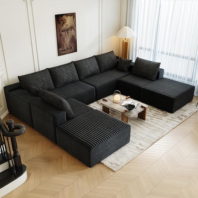 139 4 Modular Sectional Sofa Couch Oversized U-Shaped Minimalist Couches with 2 Ottomans Chaise and 2 Middle Seats
