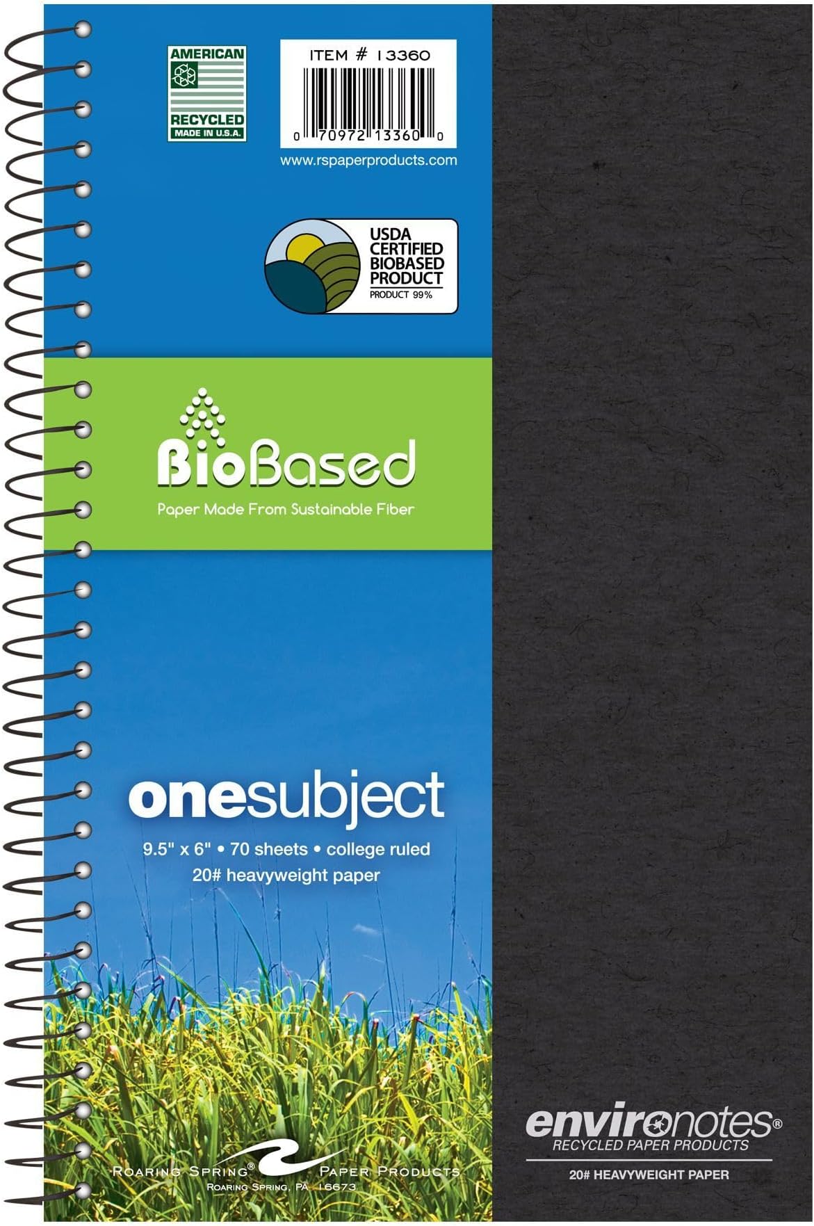 Roaring Spring Environotes Recycled Notebook, 70 Sheets, 9.5" x 6", College Ruled, 1 Subject Notebook, Assorted Earthtone Cover Colors