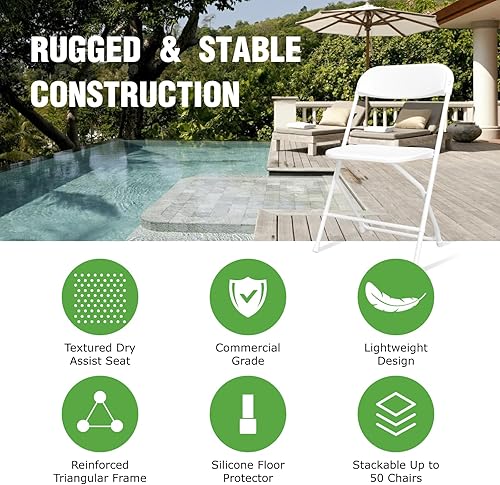 Miniatura 4 de Paquete de 10 sillas plegables de plástico blanco, silla plegable de plástico para uso en interiores y exteriores, asiento comercial apilable