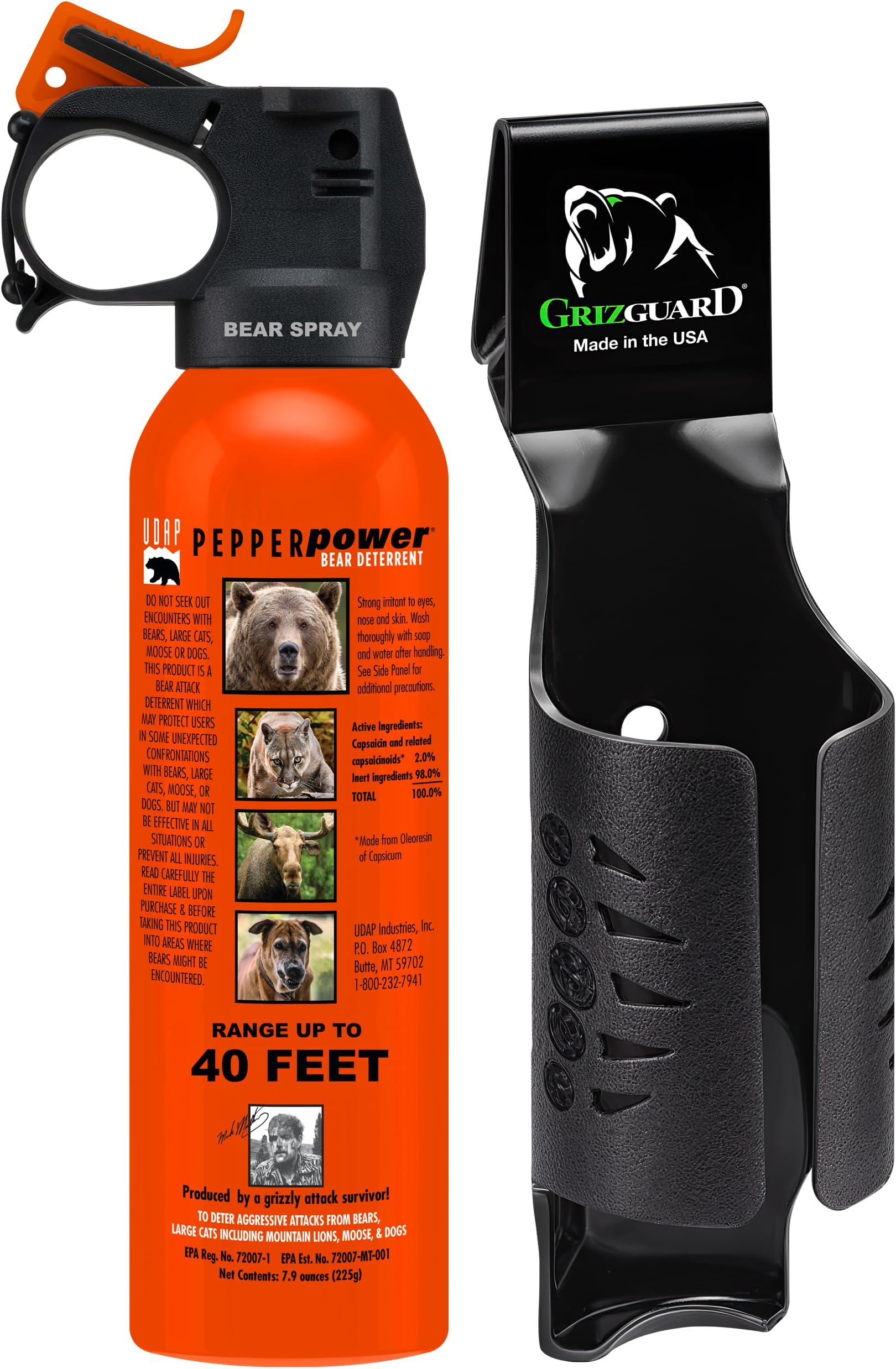 UDAP Pepper Power Magnum Bear Spray Self Defense Deterrent with Holster for Camping, Hiking, Fishing, Powerful Blast Pattern, 30 ft Fog Barrier, 12HP, 7.9 oz