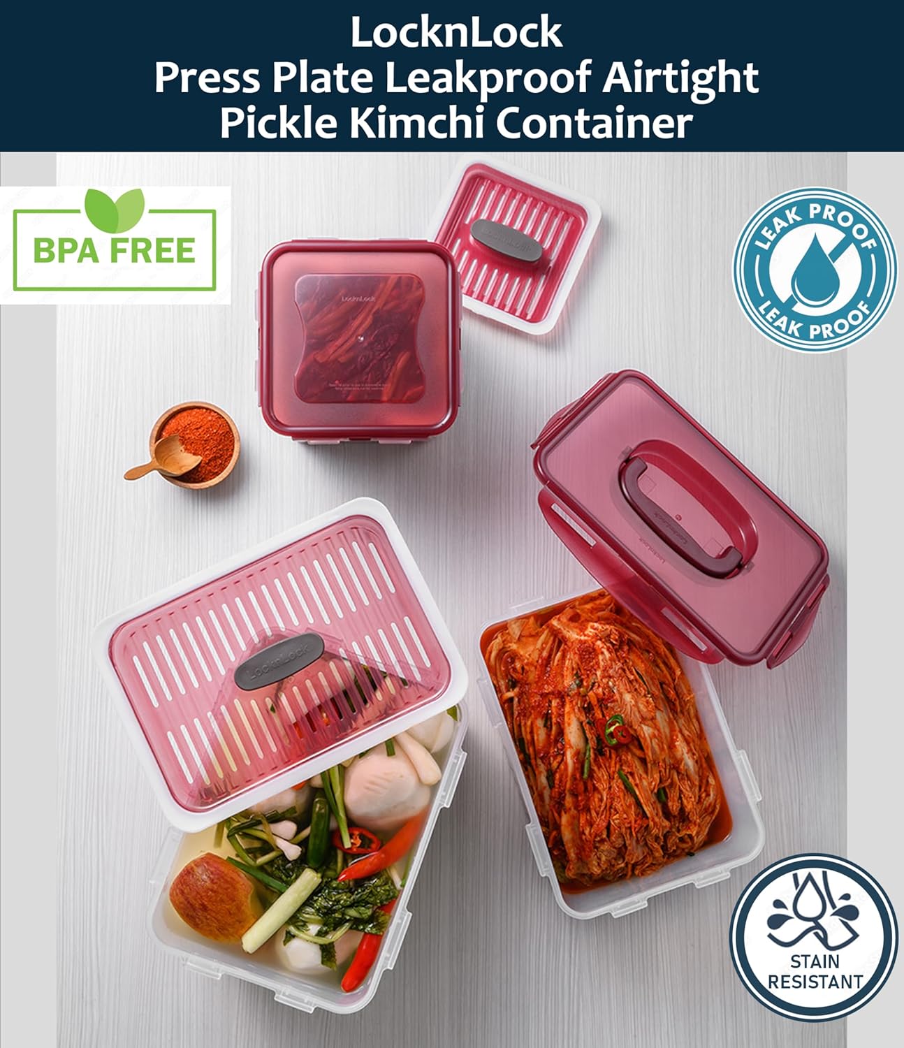 Lock & Lock BPA Free Rectangular Pickle Kimchi Press Ferment Storage Container (3.6L)
