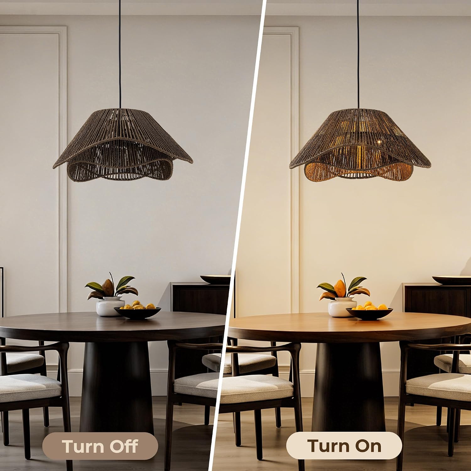LumStory Dark Brown Rattan Pendant Light Fixture Farmhouse Boho Woven Rattan Chandelier for Dining Room, 3-Light Large Black Bohemian Rustic Wicker Ceiling Hanging Lamp Over Table for Kitchen Island