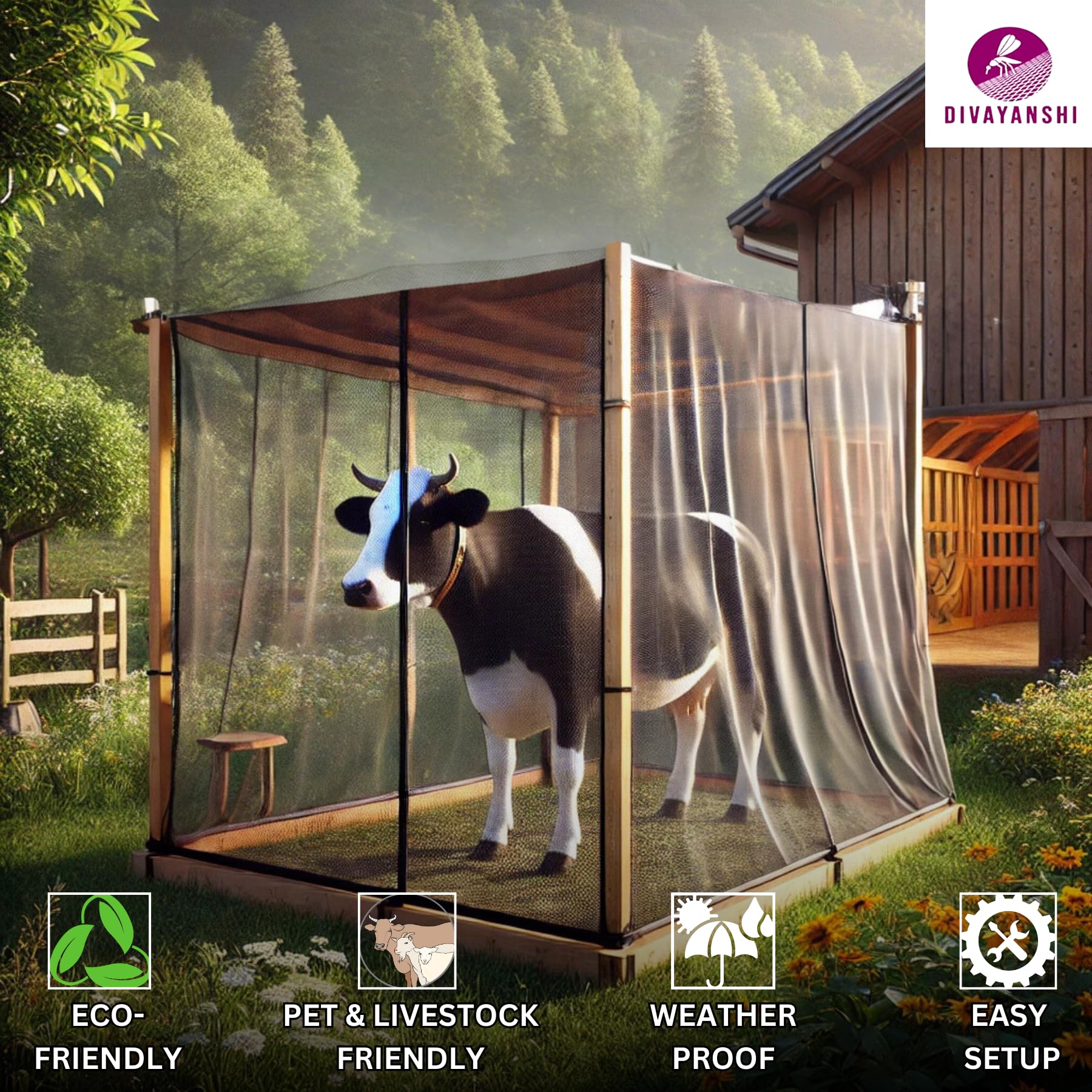 Divayanshi Mosquito Net HDPE Animal Mosquito Nets for Cow/Buffalo (Multicolour; 30 x 15 x 10 ft) - Image 4 thumbnail