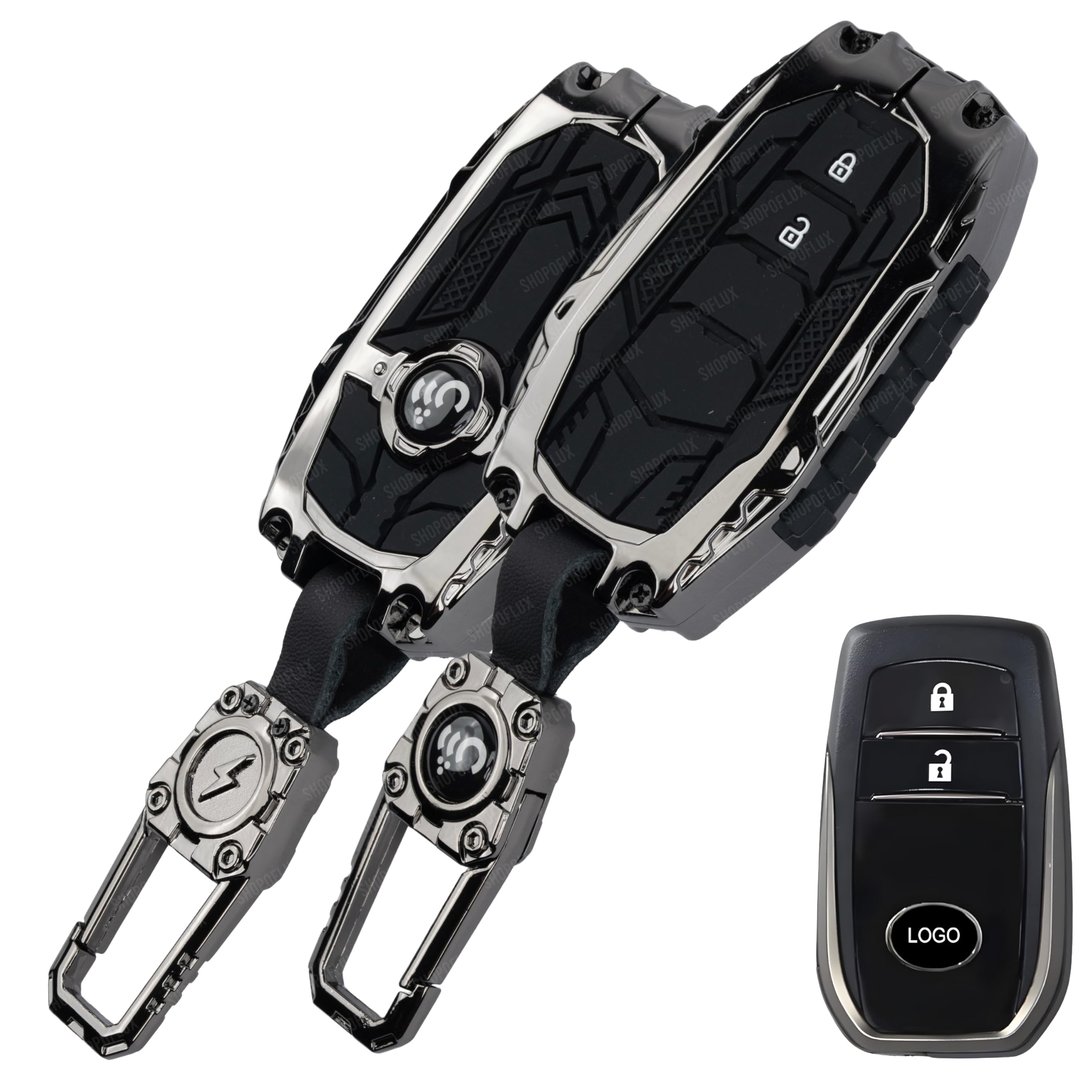 SHOPOFLUX Metal Key Cover Compatible with Toyota Innova Crysta, Hilux, Invicto 2 Button Smart Only (Metal Silicone Blackk)-image-16
