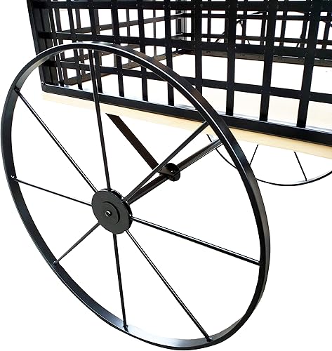 Miniatura 5 de FixtureDisplays® Carro de madera Jardinera de flores Soporte de cama Ruedas Marco de hierro de metal Hogar al aire libre 18464-NPF