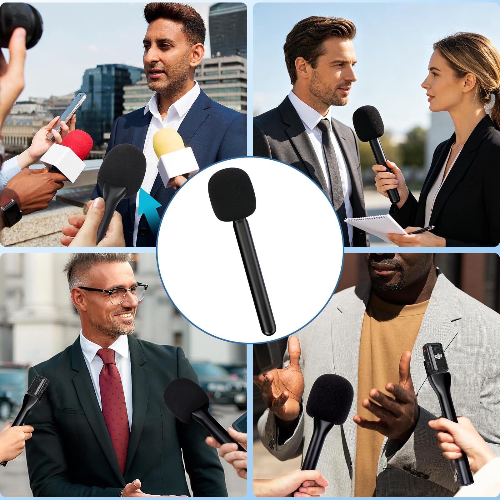 Adaptateur de microphone à main pour DJI Mic Mini - Avec protection anti-pop - Poignée pour interview sans fil - Microphone Lavalier pour Osmo Pocket 3/Hollyland Lark M1/Synco Boya