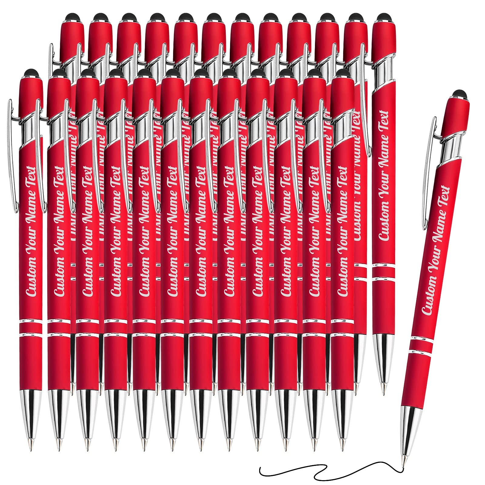 24PCS Personalised Pens Bulk with Name Free Engraving,Custom Ballpoint Pens with Stylus,Engraved Text Message Logo,Customised Gifts for Business,Graduation,Wedding,Birthday,Christmas-Black Ink