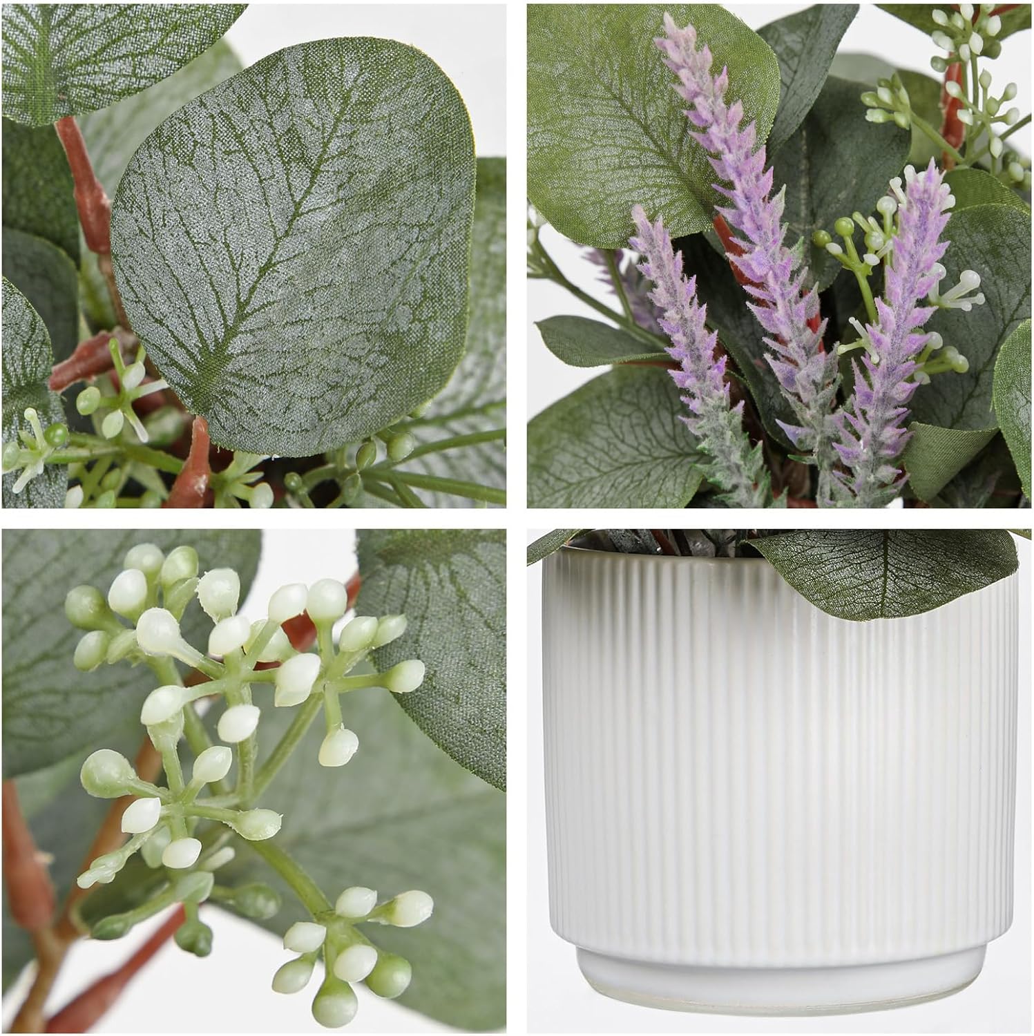 Small Artificial Plants Indoor, 9.8" Faux Eucalyptus Stems in Ceramic Pot for Table, Desk, Shelf, Fake Potted Plants Eucalyptus Leaves with Lavender for Centerpieces, Living Room, Bathroom, Bedroom - Image 2