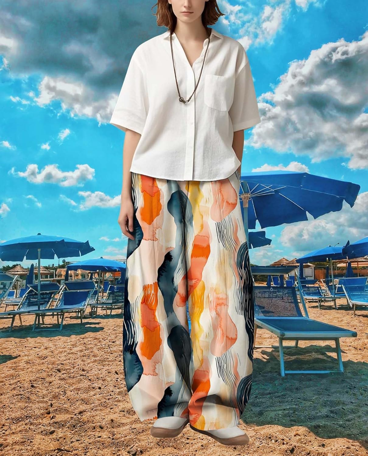 Womens Boho Floral Printed Pants Elastic Waist Wide Leg Casual Trousers Loose Fit Pant with Pockets for 2025 Summer - Image 6