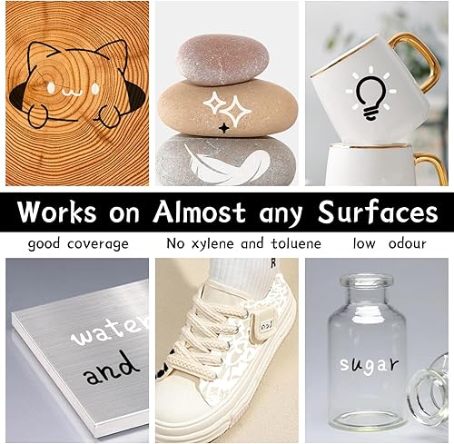 Miniatura 6 de Marcadores permanentes blancos y negros, paquete de 2 marcadores de pintura a base de aceite, punta media, bolígrafos de pintura de secado rápido