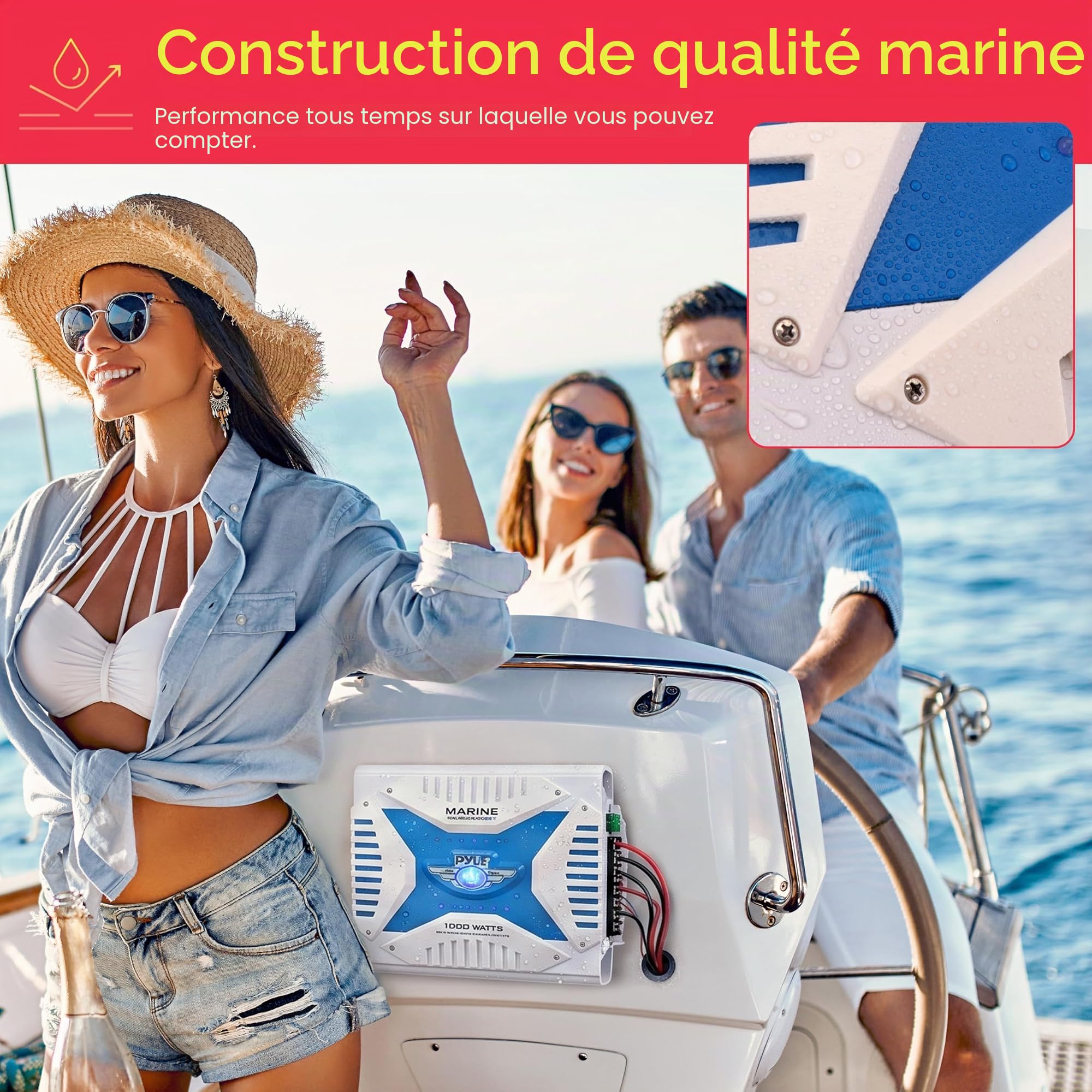 Pyle PLMRA430BT Bateau avec Fil &sans Fil Noir, Bleu amplificateur Audio