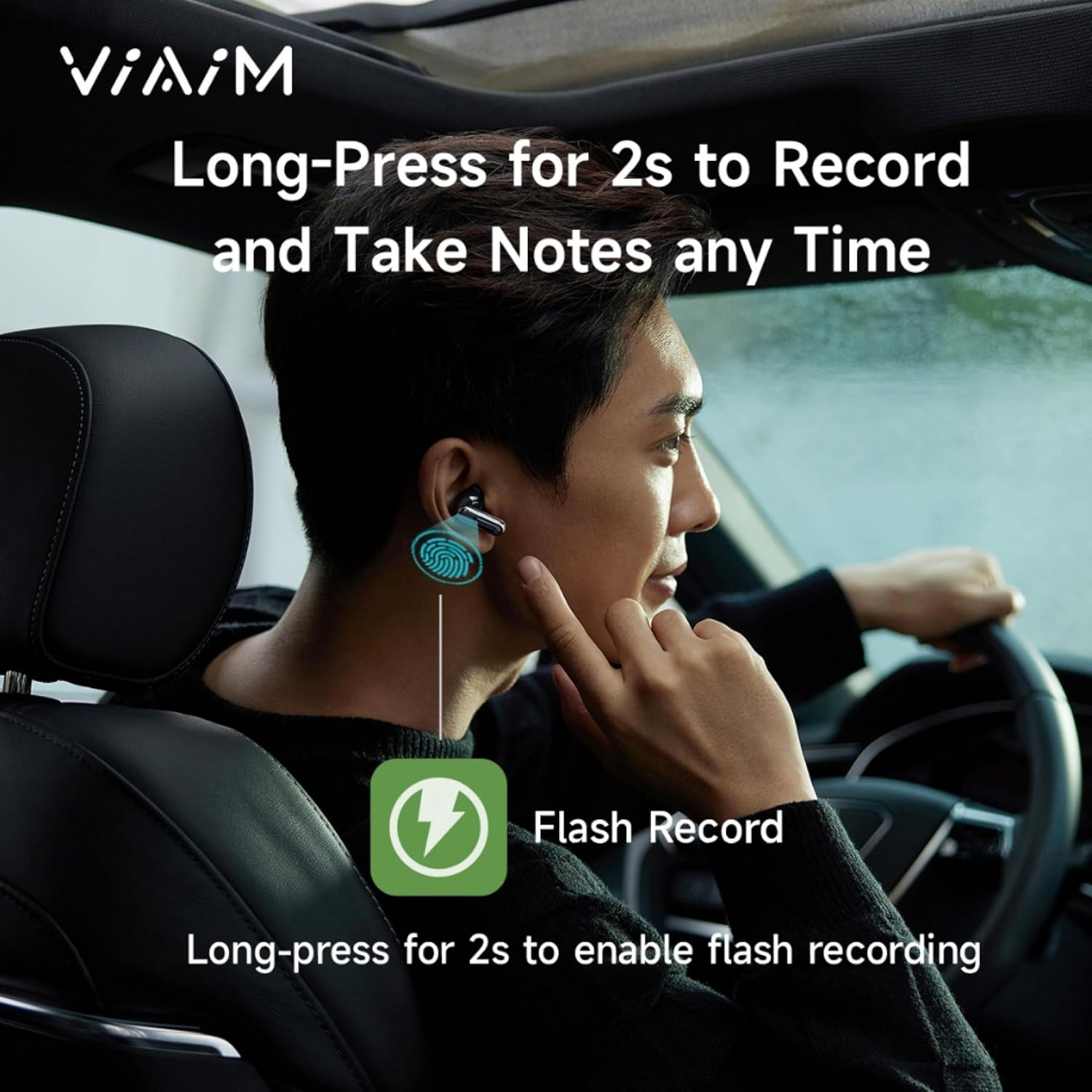 VIAIM Nano+ AI Smart Earbuds – 4-in-1 Noise Cancelling Wireless Earbuds with Voice Recorder, Real-Time Translator & Transcriber, IPX5, 40H Battery Life (Green) (Renewed)