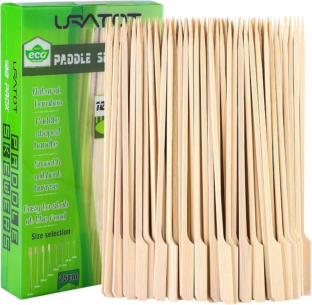 URATOT 100 Pieces Paddle Skewers Natural Wooden Cocktail Sticks Picks for Barbeque, Kebabs, Cocktails Buffet Party