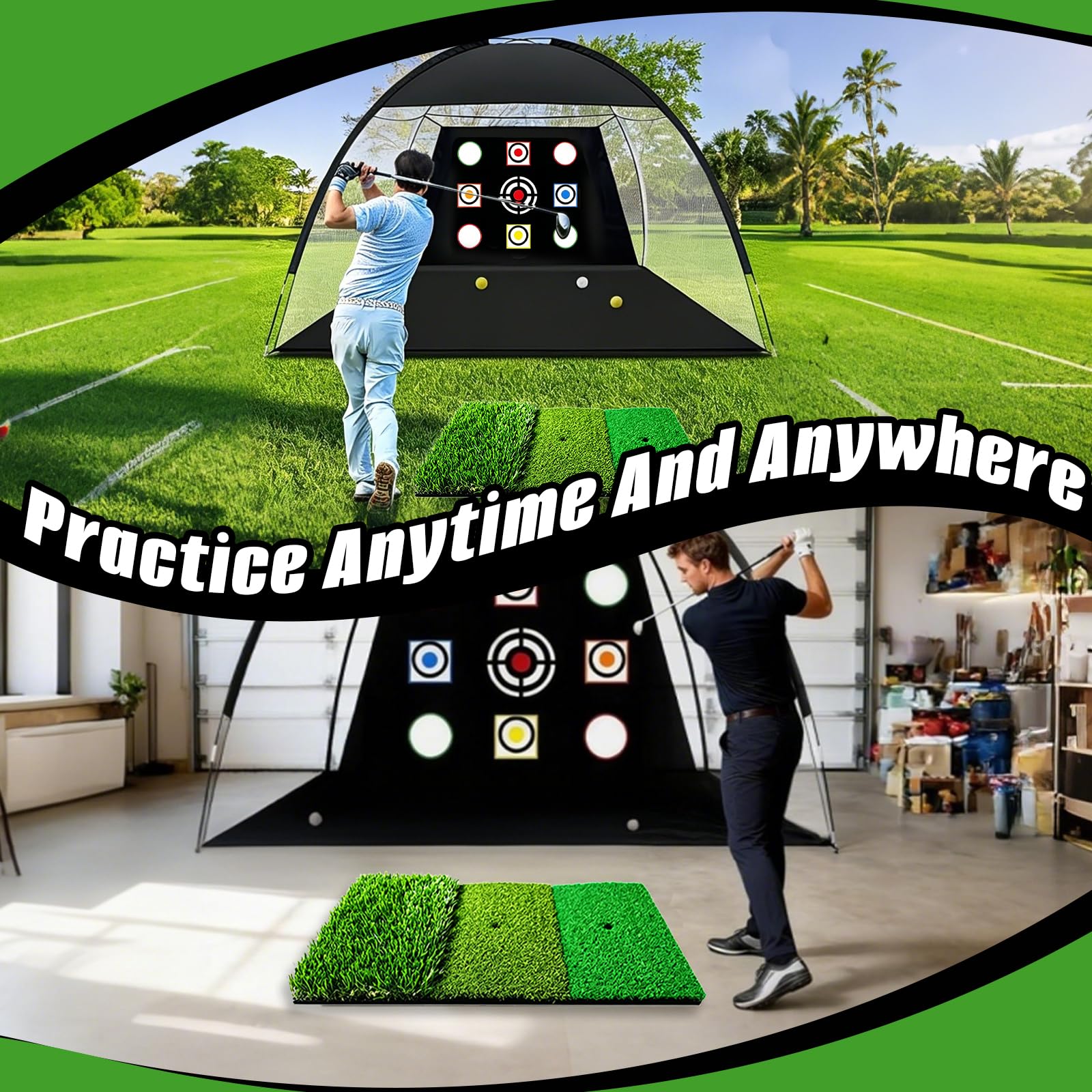 Redes de Práctica de Golf 10x7 Pies, Red de Entrenamiento de Golf con Estera de Impacto para Interior y Exterior Patio Trasero, Red de Ayuda para Entrenamiento con Dianas