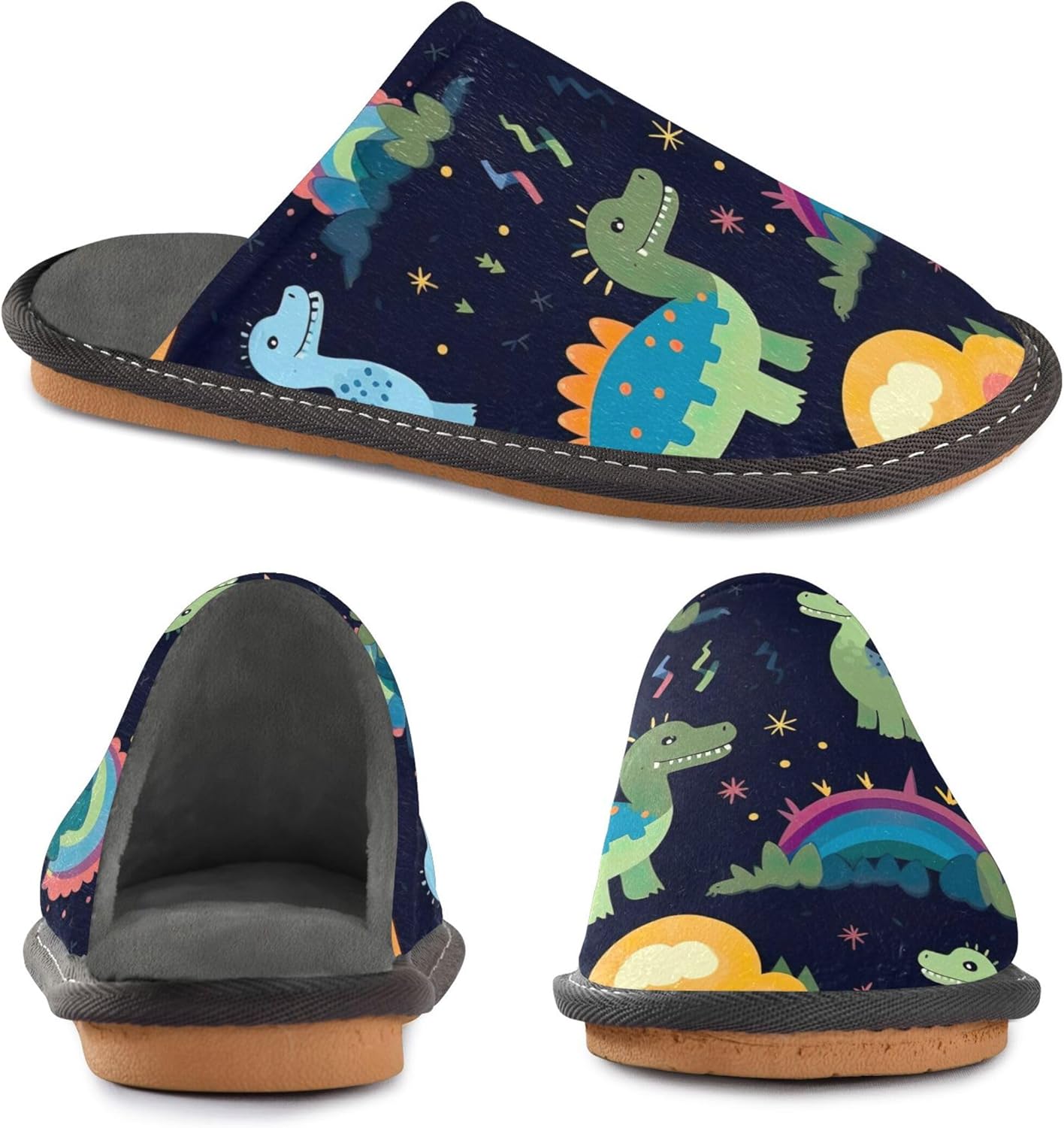 Dinosaur House Slippers – Cozy Fuzzy Slippers for Guests, Washable & Disposable, Perfect for Shoeless Home, Spa & Hotel Use A110890