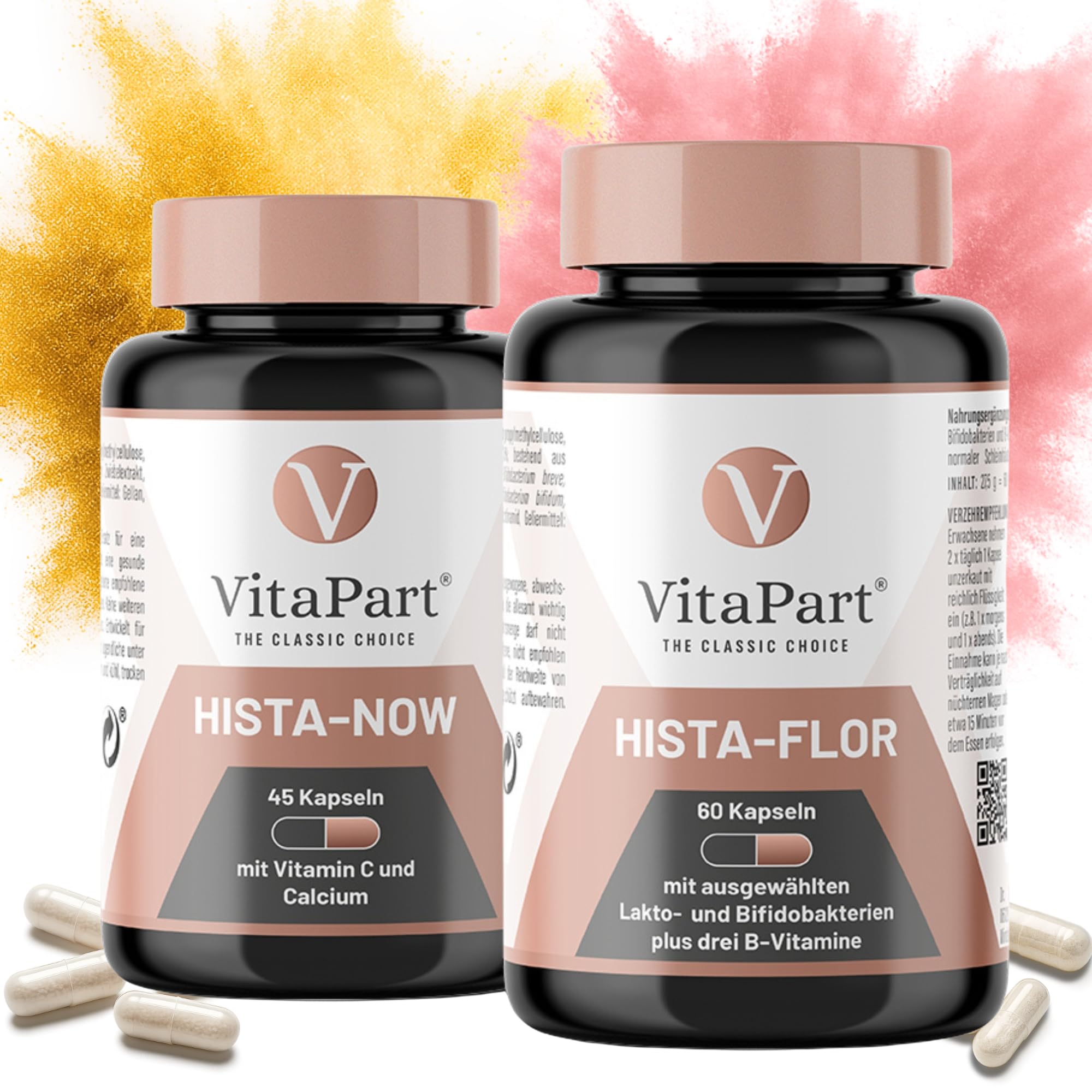 Hista-Now + Hista-Flor Kapseln 2er-Vorteilspack - bei Histaminintoleranz und histaminarmer Ernährung, laborgeprüft histaminfrei, vegan, 2 Dosen mit 105 Kapseln, ideale Kombination für HIT