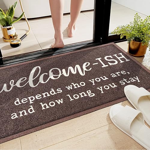 Miniatura 6 de Tapetes de bienvenida para puerta delantera, entrada al aire libre, bienvenida, Ish Depends Who You Are Doormat tapete de goma antideslizante para