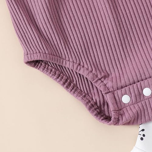 Miniatura 5 de Ropa de verano para bebé recién nacida, mameluco acanalado + pantalones acampanados a rayasfloralesvaca, para bebés de 0 a 18 meses