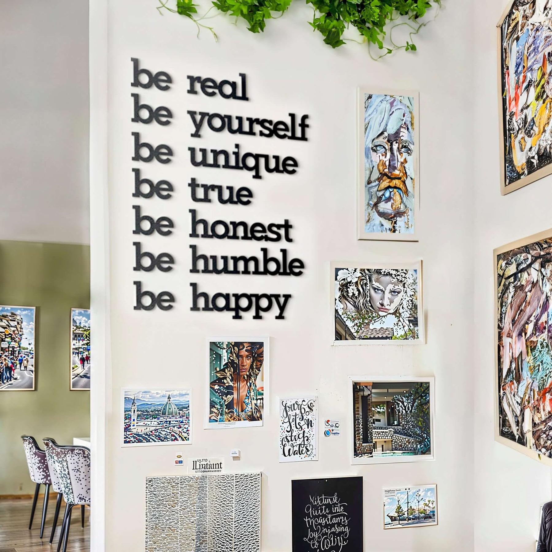 Motivational Metal Wall Decor, Inspirational Wall Art | Modern Black Metal Quote Signs | Set of 7 Phrases for Office, Gym & Home Decor | No-Drill Adhesive Mount