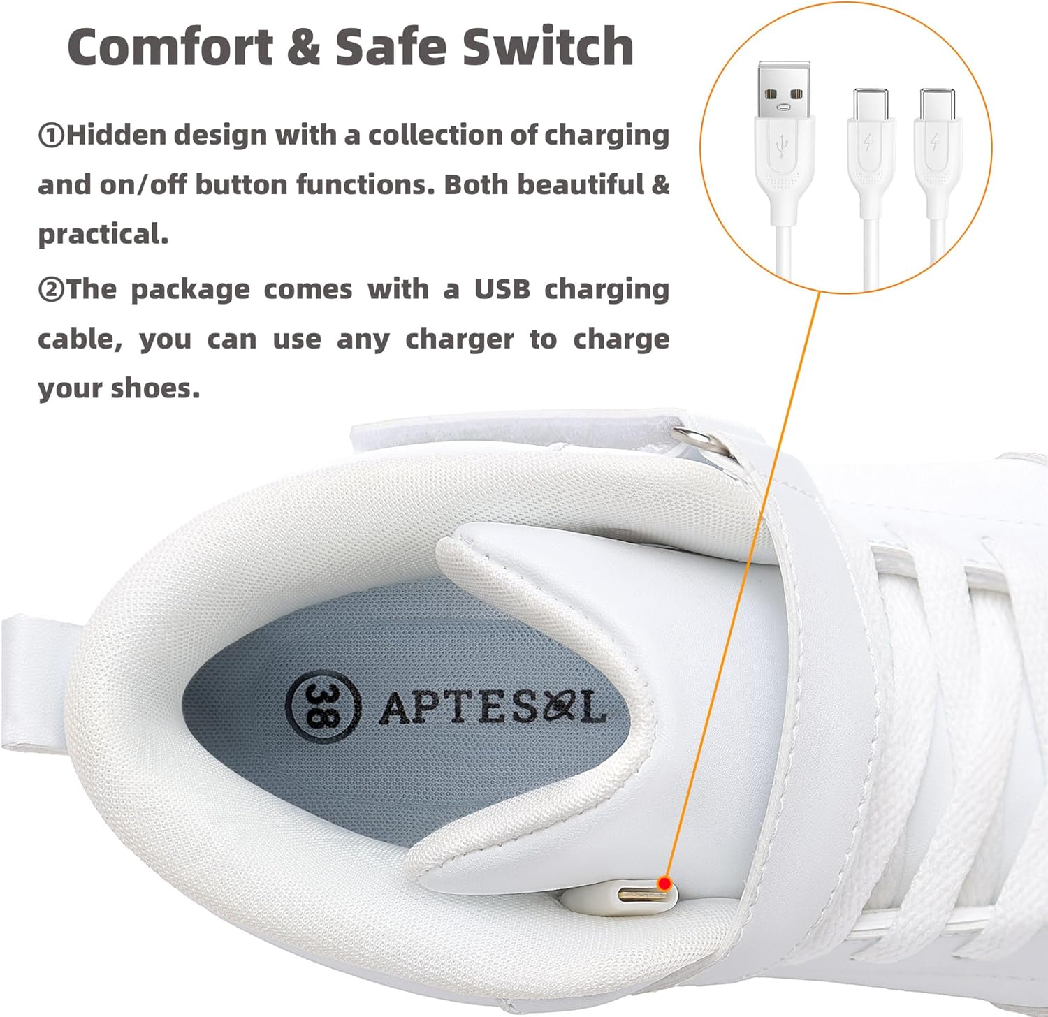 APTESOL Kids LED Light Up Shoes, USB Rechargeable High-Top Sneakers, Lightweight Breathable Cool Glowing Luminous Shoes for Christmas Party Halloween Back-to-School Gifts - Image 5