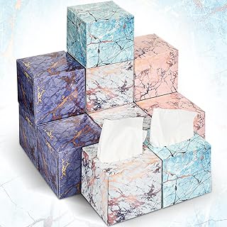 24 Pcs Facial Tissues Cube Box Marble Design Tissue Box Square Cube Tissue Box, 80 Counts 2 Ply Soft Per Box Facial Tissues Facial Napkin Holder for Car Kitchen Bathroom School Office Supplies
