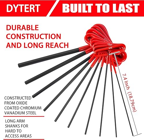 Miniatura 7 de Dytert Juego de llaves hexagonales Allen con mango en T verde Torx Star de 10 piezas (T9-T50-7.4 pulgadas de largo, material CR-V, especificaciones