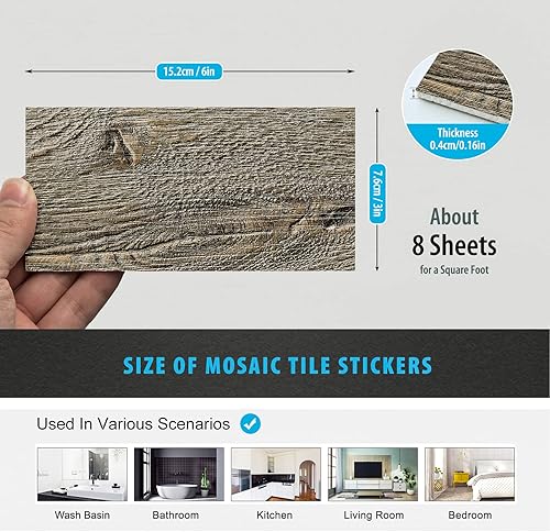 Miniatura 8 de TenasHome Azulejo de mármol de PVC para salpicaduras de pelar y pegar, 3 x 6 pulgadas, ladrillo rústico subway para cocina, baño, decoración de