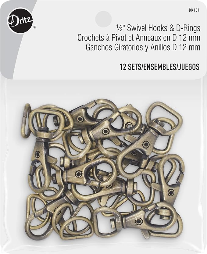 Dritz Swivel Hooks & D Rings 1/2in Antique Brass Bag & Tote