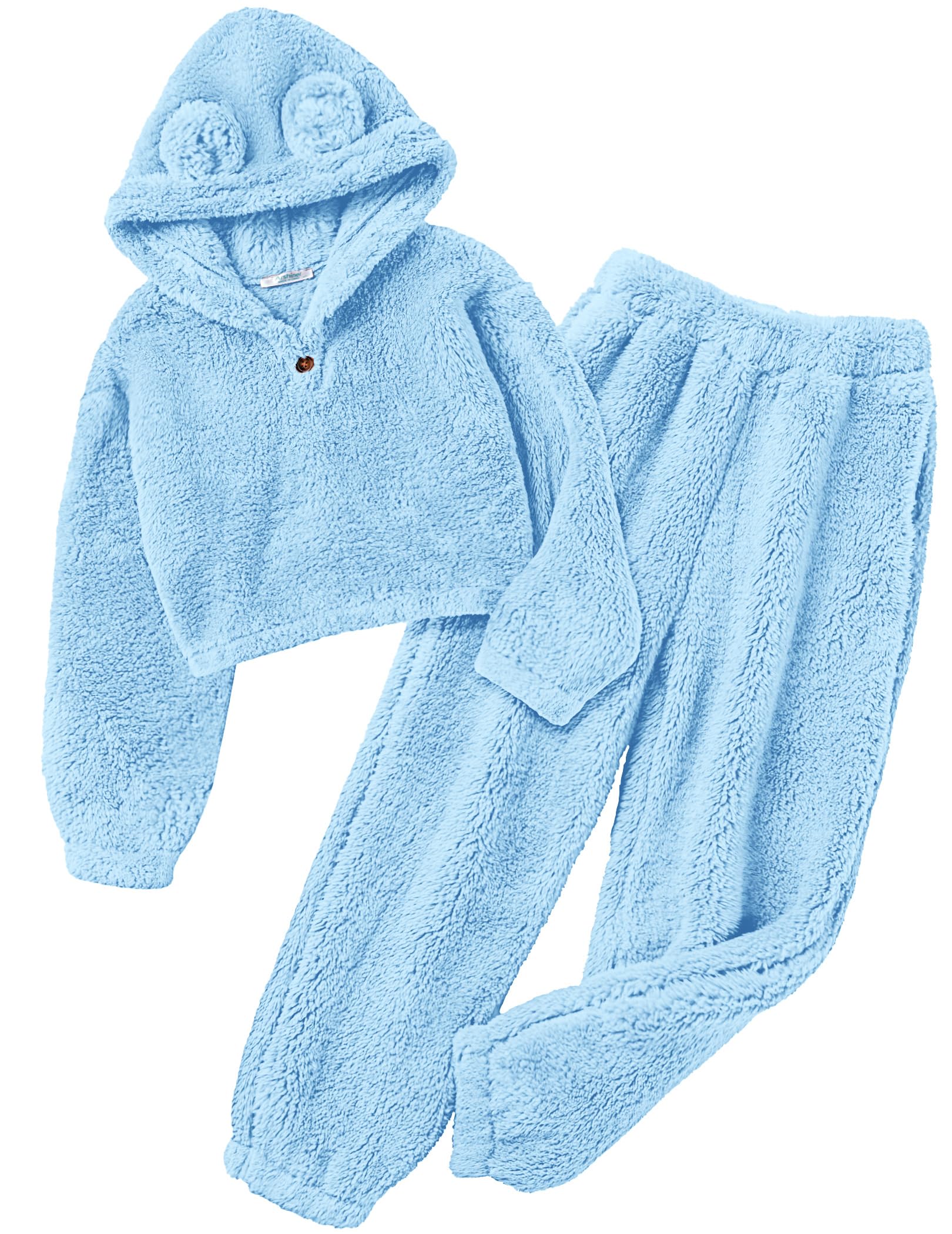 Arshiner Girls 2 Piece Outfits Fuzzy Sweatsuits Hoodie and Sweatpant Sets | Fuzzy Sweatsuits Set,Fall Winter Tracksuit,Long Sleeve Bear Ear Hoodie,Sweatpant with Pcokets,Clothing Set