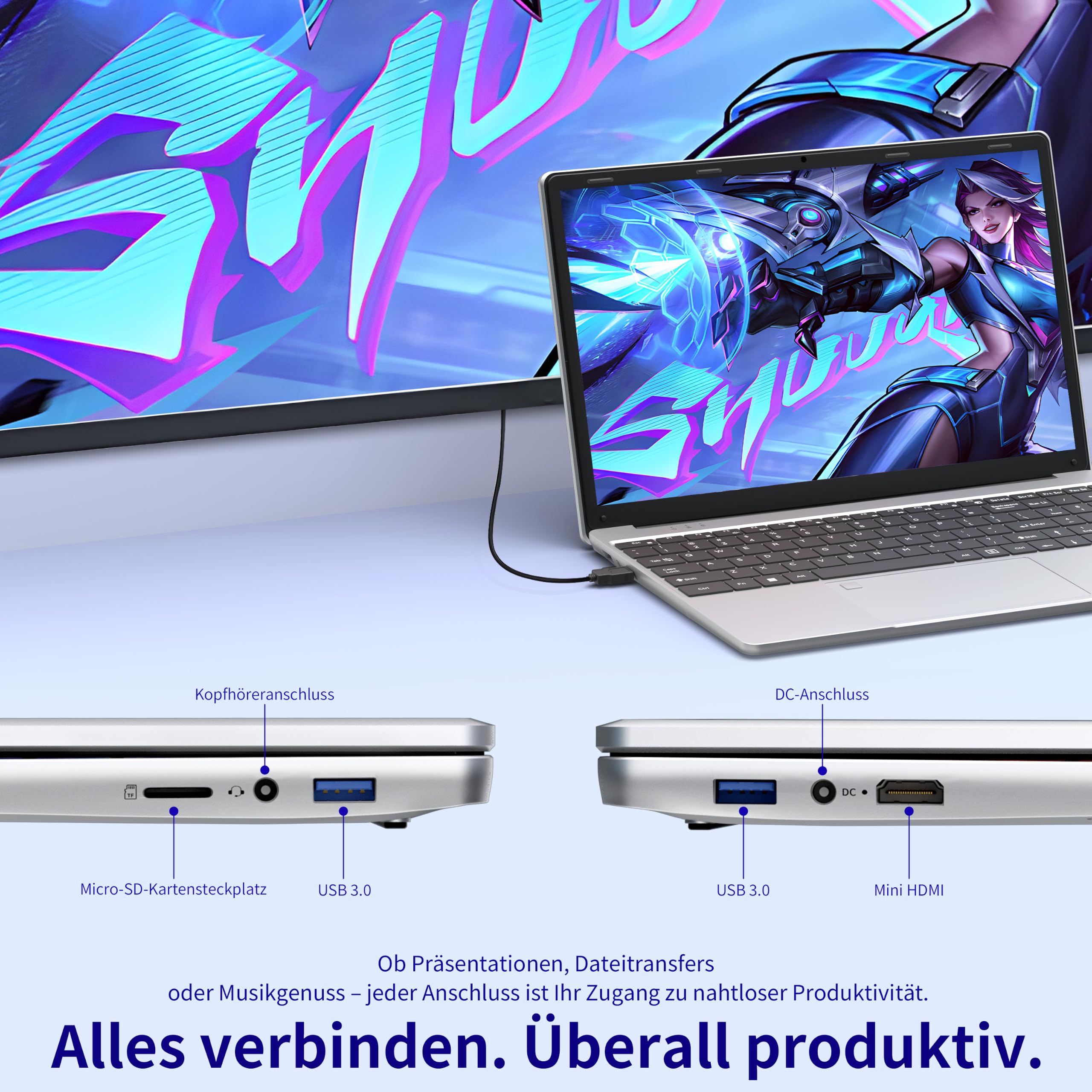 Amita Laptop 15,6 Zoll Full HD, N95 Prozessor bis 3,4 GHz, 16 GB RAM, M.2 SSD, Hintergrundbeleuchtete Tastatur mit Nummernblock, Fingerabdrucksensor, Dualband-WiFi 5, BT 4.2(16GB RAM+1TB SSD)