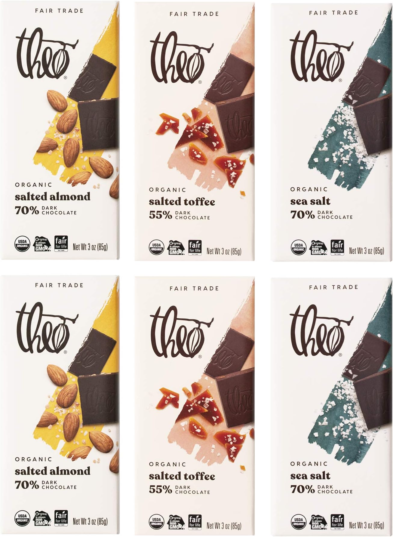 Chocolate Organic Dark Chocolate + Sea Salt Variety 6 Pack | Fair Trade, Chocolate Gift | 3oz Bars