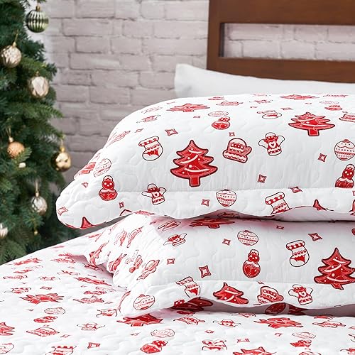 Miniatura 5 de EHEYCIGA Juego de edredón de Navidad tamaño Queen con estampado de árbol de Navidad, juego de ropa de cama reversible de 3 piezas, colcha ligera