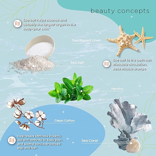 Miniatura 2 de Sales de baño de aromaterapia, paquete de 5 sales de Epsom para remojar, juego de spa de baño relajante, perfumado en algodón limpio, sal marina,