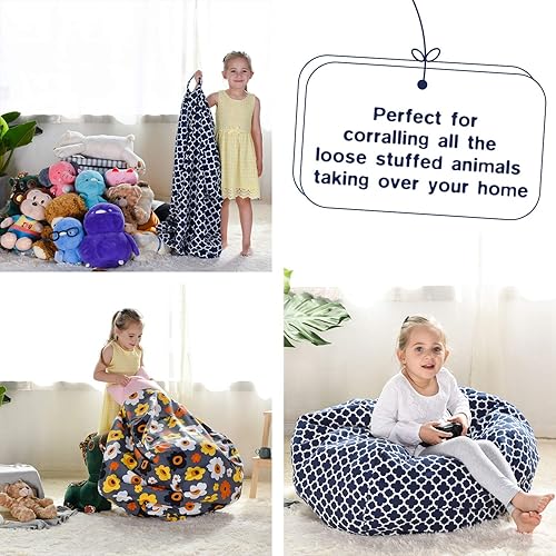 Miniatura 38 de YuppieLife Puf de almacenamiento de animales de peluche, funda de lona para niños (sin relleno)/lavable a máquina y duradera, para decoración de