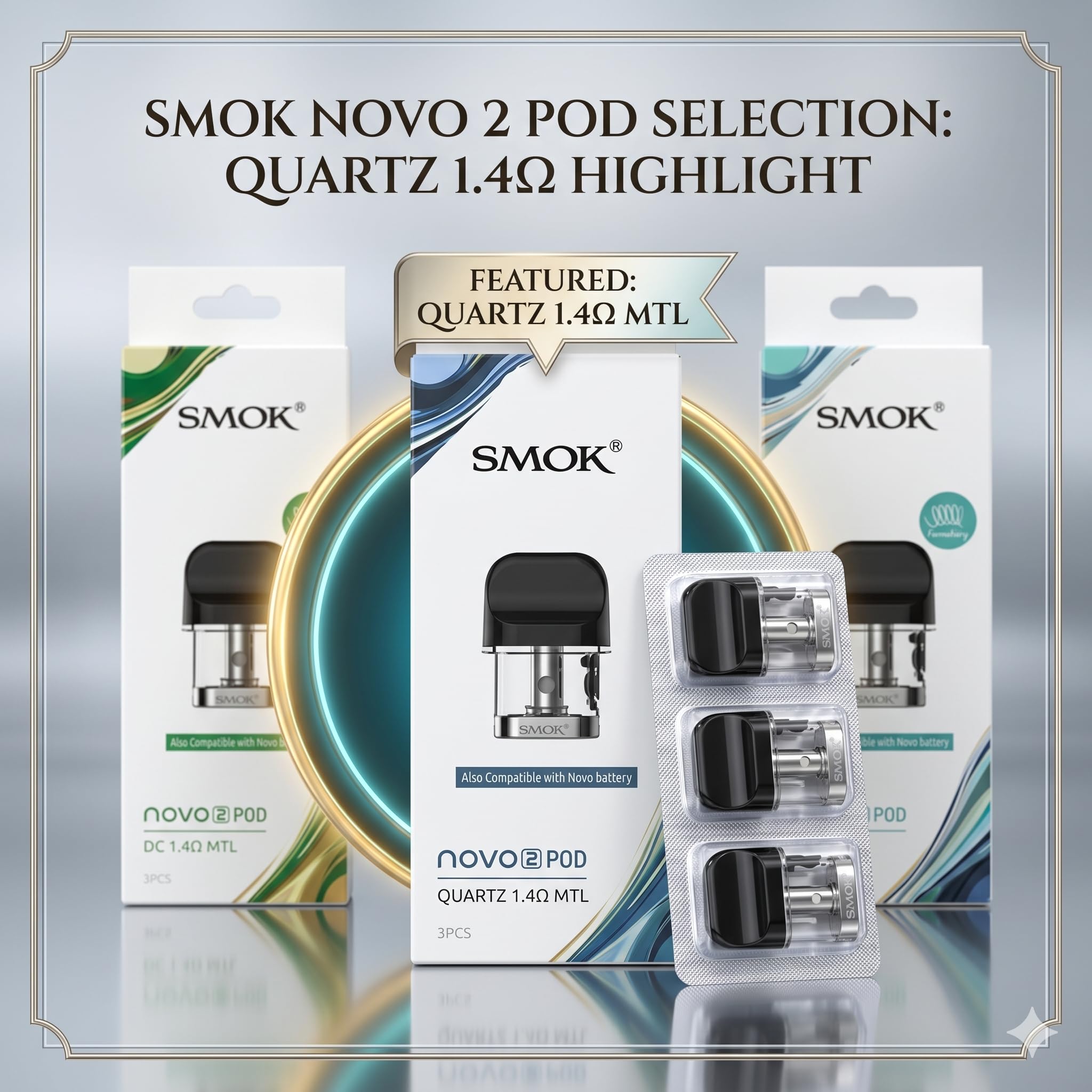 SMOK NOVO 2 Refillable Pods 1.4 Ohm Quartz Coil Pack of 3, Pure Rich - Mesh 