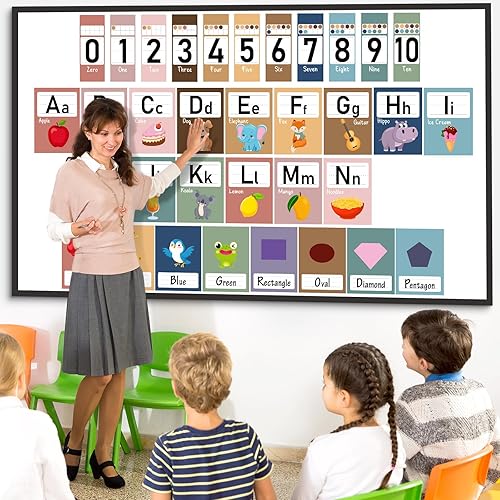 Miniatura 4 de 57 piezas de números del alfabeto para pared del aula, decoración bohemia de tablón de anuncios, letras coloridas, números del 0 a 10 tarjetas,