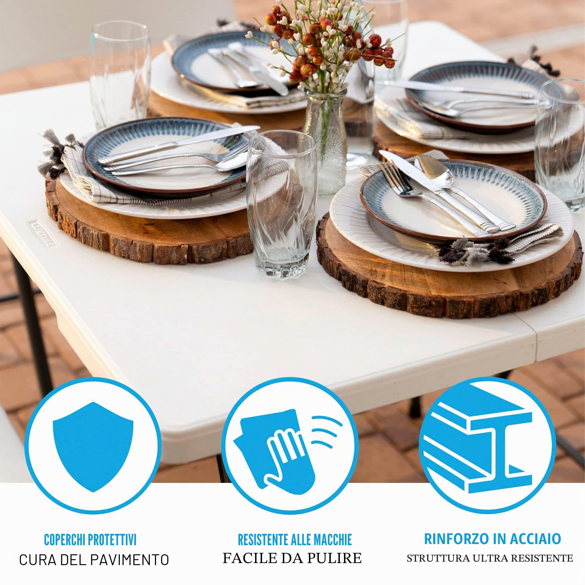 LIFETIME 92103 - Tavolo pieghevole portatile quadrato | Tavolo da campeggio pieghevole, 86x86x74 cm | Peso 8 kg, durevole, robusto e leggero | Capacità 4 persone