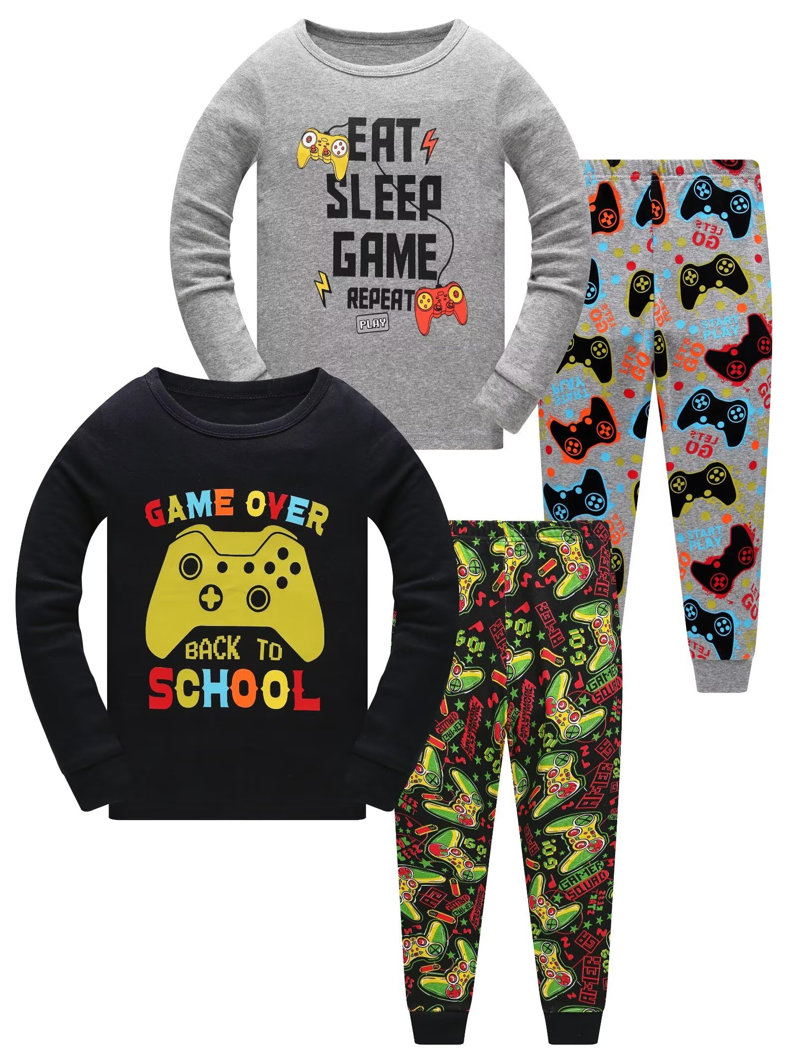 ZEBZOO Boys Pajamas 4-Piece Pyjama Set for Kids Boys Clothes 3-12 Years PJs